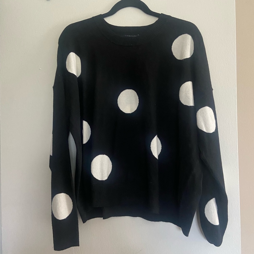 T tahari black and white polka dot sweater. Super soft
